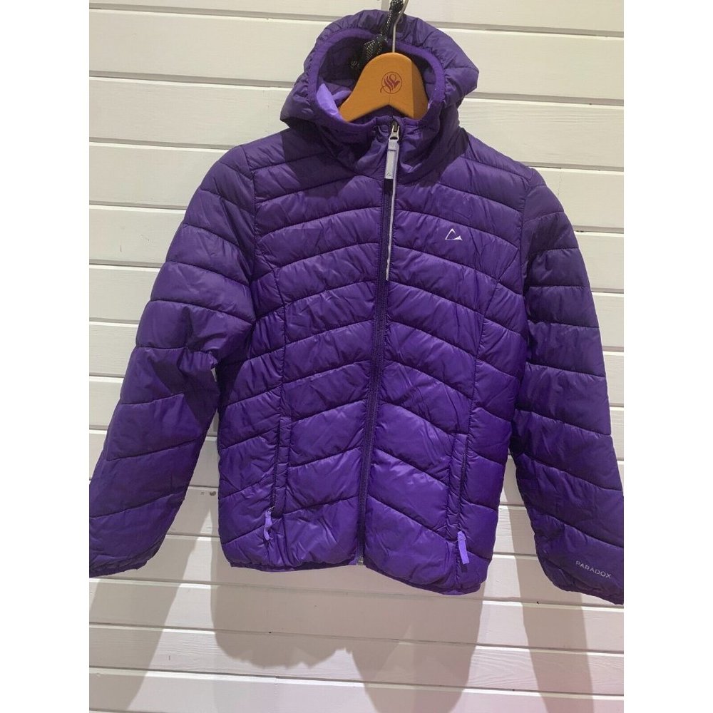 Paradox puffer youth L (10-12) lightweight down jacket purple w packable bag